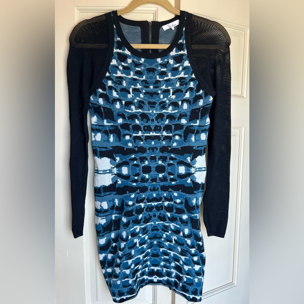 Parker Black and Blue Long Sleeve Dress